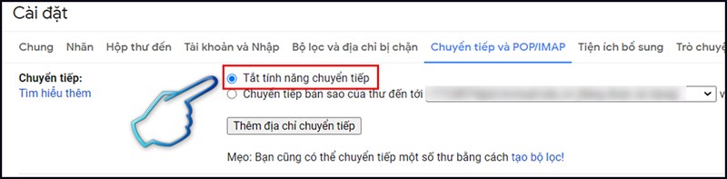 tắt tính năng Forward mail,