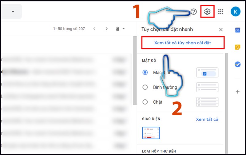 Bước 1: Truy cập Gmail. Chọn cài đặt > xem tất cả tuỳ chọn cài đặt.