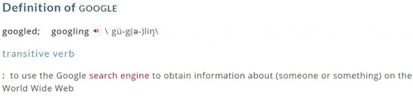 Google được định nghĩa trong từ điển Merriam Webster